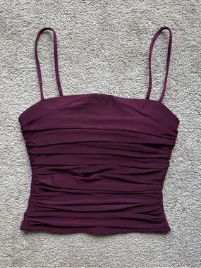 Express Plum Purple Mesh Ruched Body Contour Tank Top